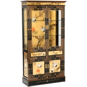 Oriental Furniture Gold Lacquer Curio Cabinet - Cranes