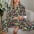 thumbnail image 5 of KLL Daisies Flowers Print Women's Long Sleeve Pajamas with Pants Sleepwear Loungewear 2 Set-Large, 5 of 7