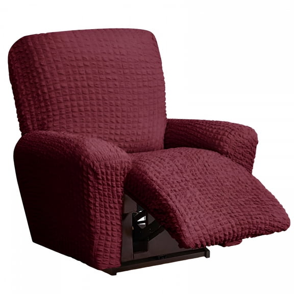 AUQ Stretch Seersucker Recliner Chair Cover 4-Pieces Country style Reclining Armchair Couch Slipcover Simple Home Furniture Protector Washable Durable,1 Seater/Red Wine