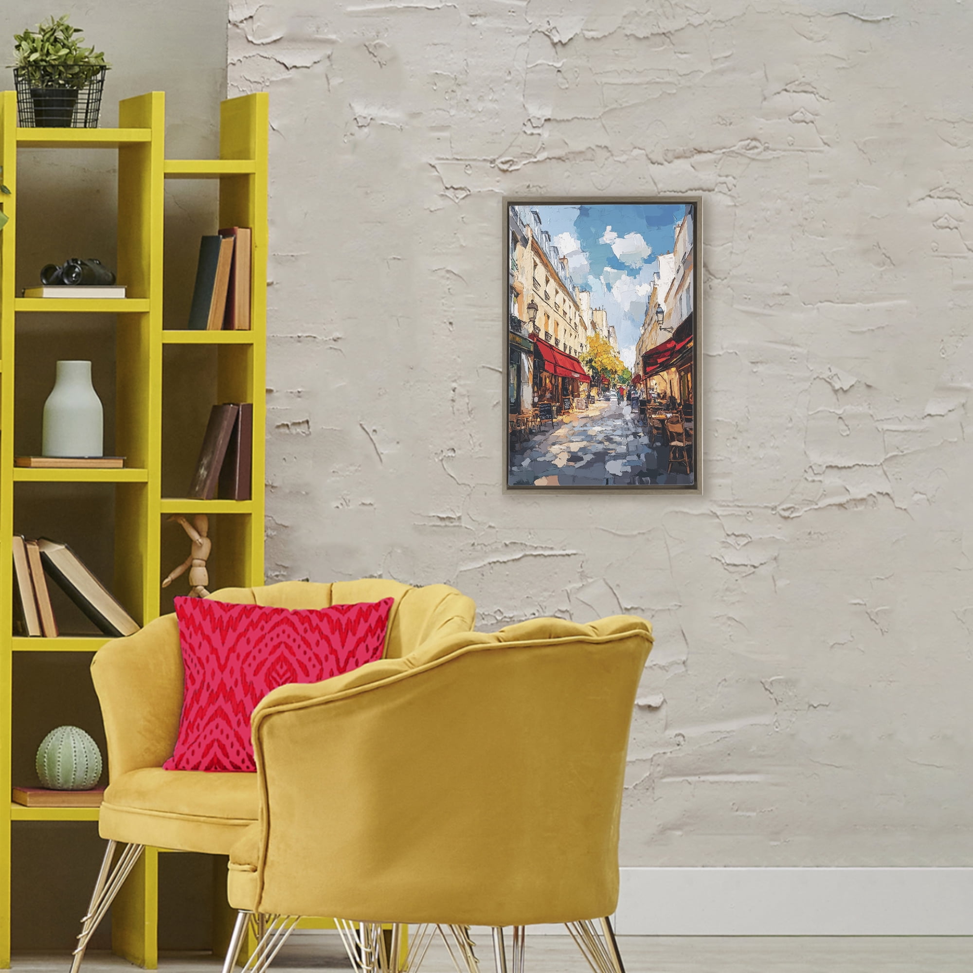 Stupell Industries Charming Paris Street Scene Brown Framed Floater Canvas Wall Art, design by Petal Prints Design