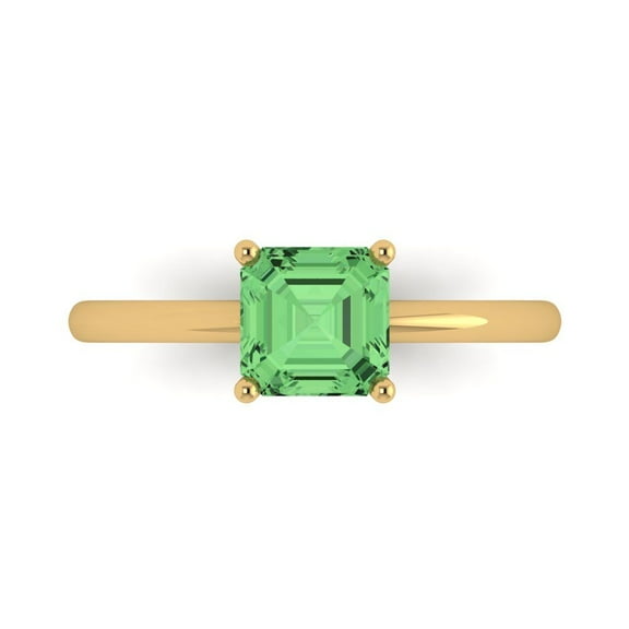 Solitaire Engagement Ring for Women - 1ct Simulated Green Diamond in 18K Yellow Gold Promise Ring