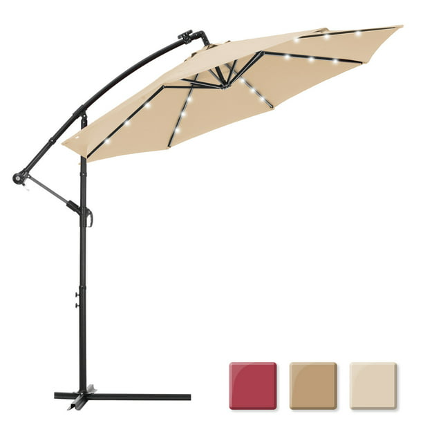 10 Ft Solar Led Patio Outdoor Umbrella, 10 Hanging Cantilever Patio Umbrella