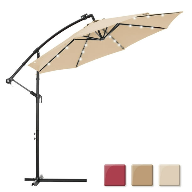 10 Ft Solar Led Patio Outdoor Umbrella Hanging Cantilever Offset Easy Open Adustment With 24 Lights Tan Com 10 Ft Solar Led Patio Outdoor Umbrella, 10 Hanging Cantilever Patio Umbrella