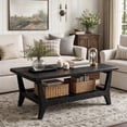 thumbnail image 5 of Fnova 47" Solid Wood Coffee Table, 2-Tier Center Table with Storage Shelf, Rectangular Tea Table for Small Space Apartment Office, Black, 5 of 19