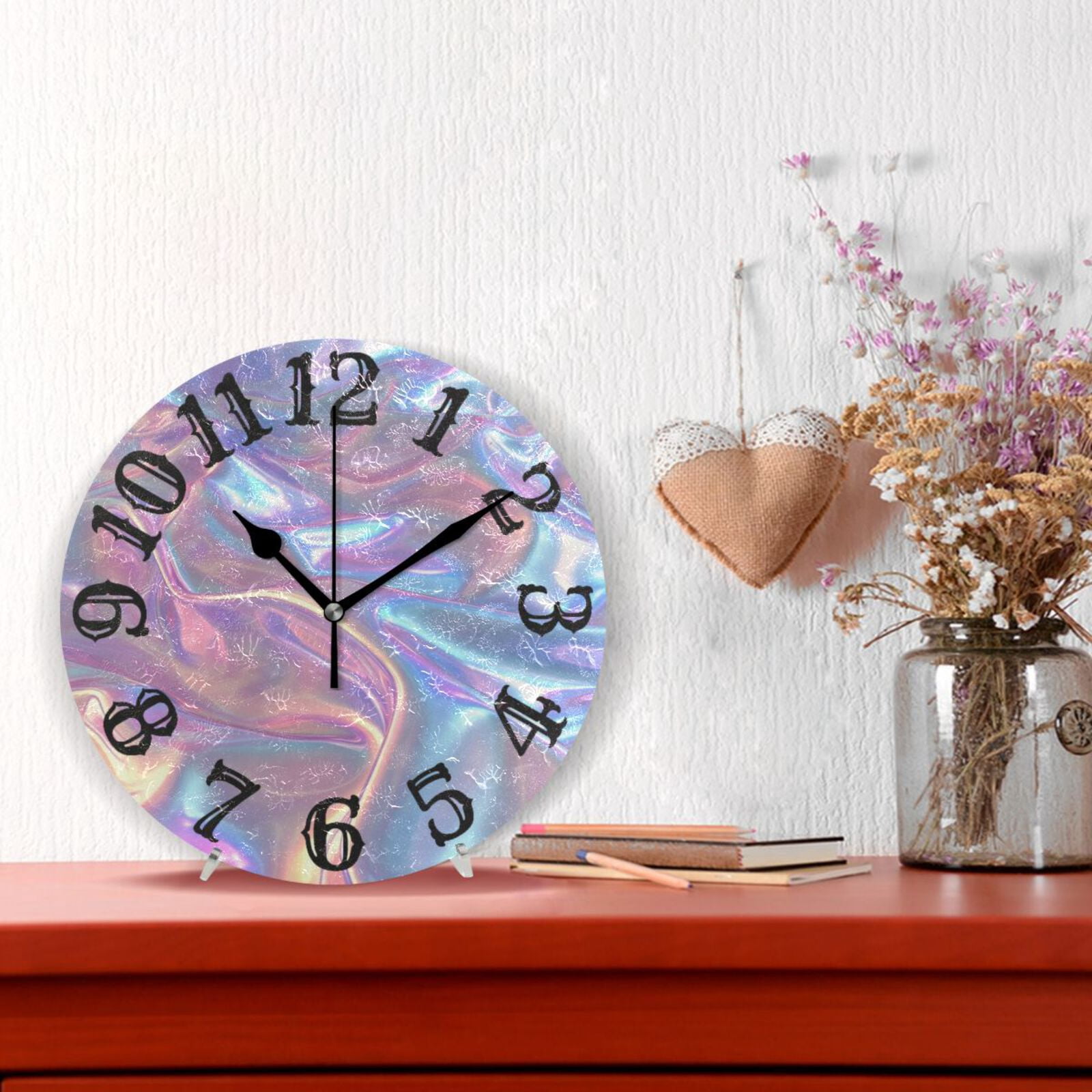Colorful Hologram Wall Clock 10 inch Non-Ticking Easy to Read Decorative Clocks for Home Bedroom Living Room