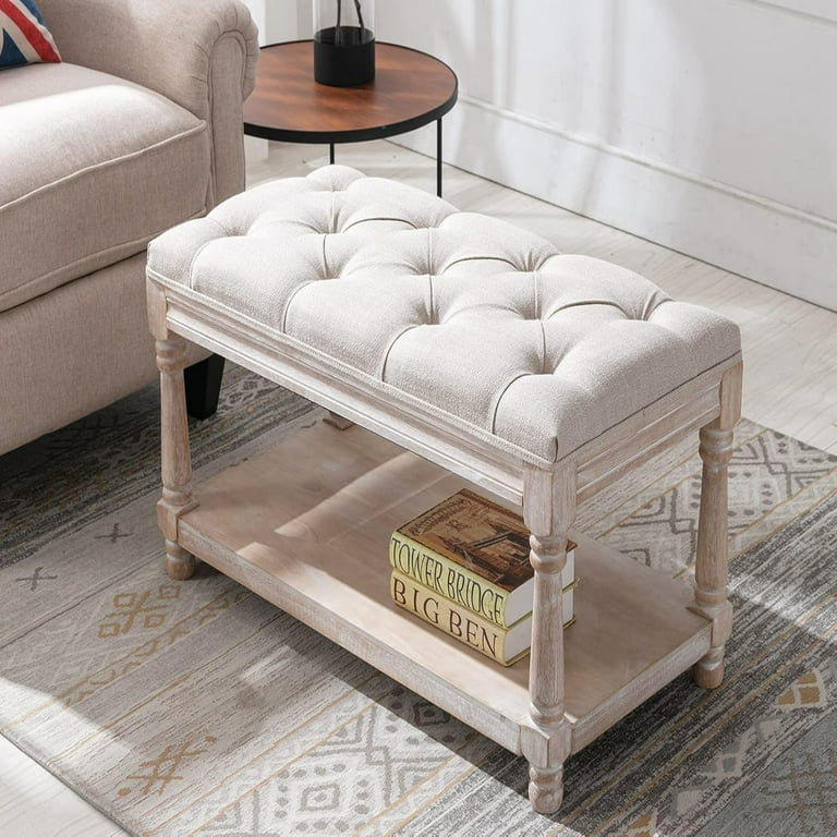 Farmhouse Entryway Bench with Storage 6 Foot Rustic Upholstered End of Bed Bench with Shelf for Bedroom 45x18.5 Foyer Bench Accent Bench for Living Room Bedroom Beige Fabric Walmart