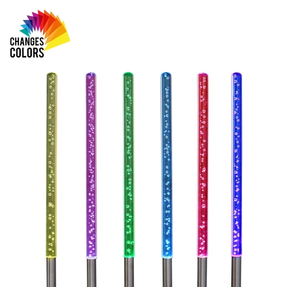 Exhart Tall  Color Changing Acrylic Light Solar Powered Garden Stake with Six Connected Posts, Suspended Bubbles, 3x23x78 inches, Plastic, Multicolor