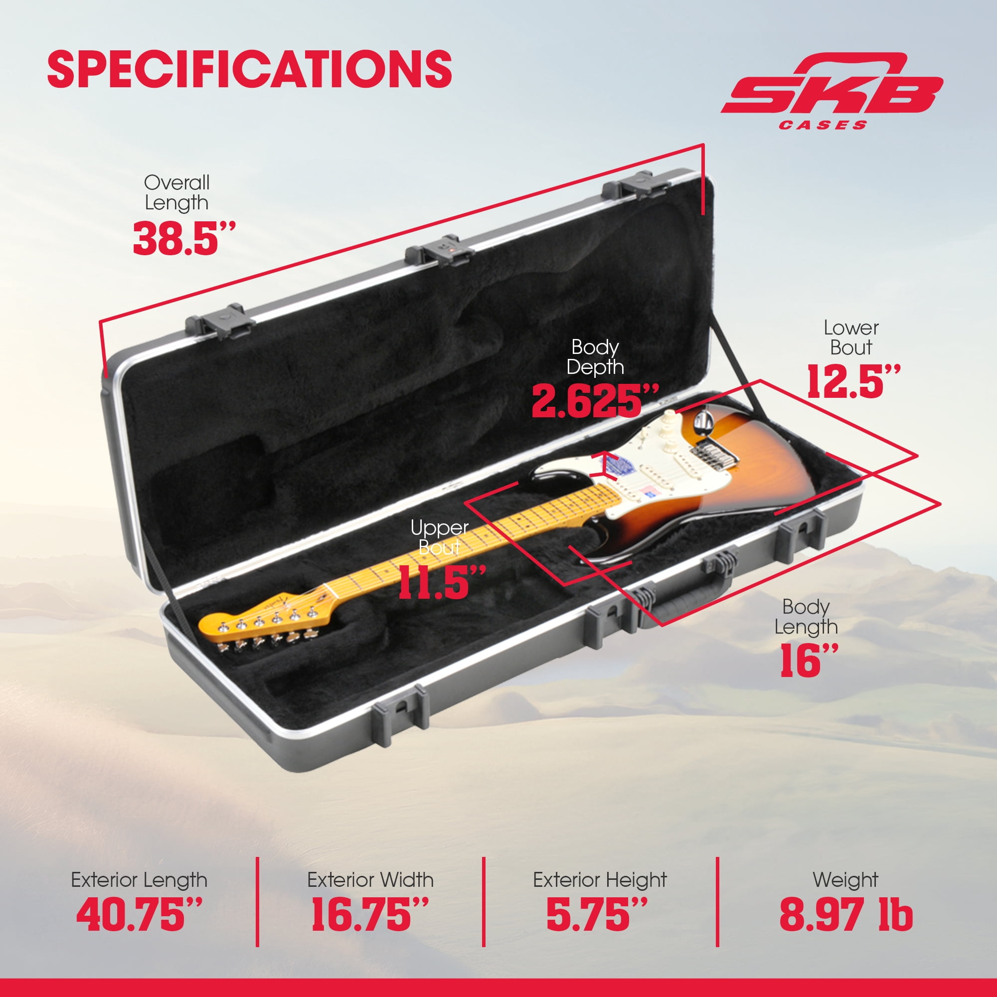 SKB Cases 1SKB-66PRO Pro Rectangular Electric Guitar Case with ABS Hard Shell