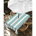 thumbnail image 3 of Aqua Grey White Stripe Outdoor Tablecloth with Umbrella Hole, Rustic Modern Turquoise Striped Spillproof Waterproof Outdoor Table Cover, Patio Tablecloths for Party Picnic Camping, Rectangle 52"x70", 3 of 9