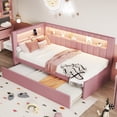 thumbnail image 2 of Bellemave Twin Size LED Daybed with Trundle Linen Upholstered Daybed Frame with Charging Station and LED Lights Twin Sofa Bed with Storage and Backrest, No Box Spring Needed, Pink, 2 of 11