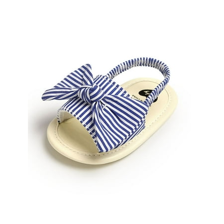 

Gomelly Infant Crib Shoes Soft Sole Sandals First Walkers Flat Sandal Non-Slip Princess Shoe Newborn Toddler Kids Blue Striped 5C
