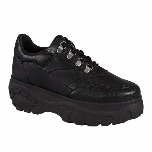 Tenis Plataforma Mujer Casual Negro 6cm Castalia Casual