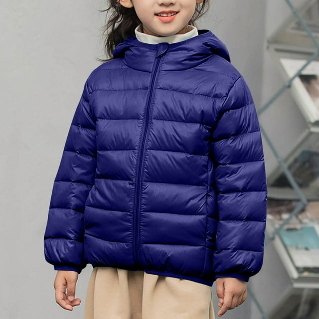 Kids' Winter Down Jackets - Warm Solid Color For Outdoor Sports (Thick Insulation, Ages 5-12) Navy 6-7Years