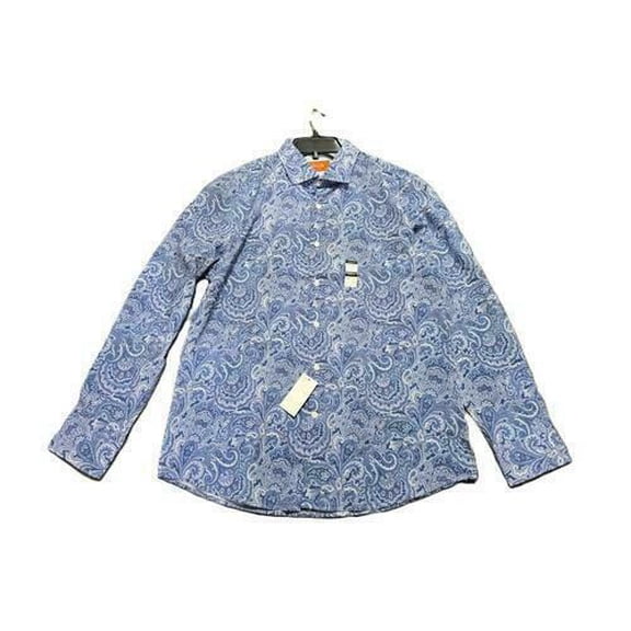 Tallia Men's Slim-Fit Stretch Paisley Dress Shirt - Blue-16-16.5 32/33