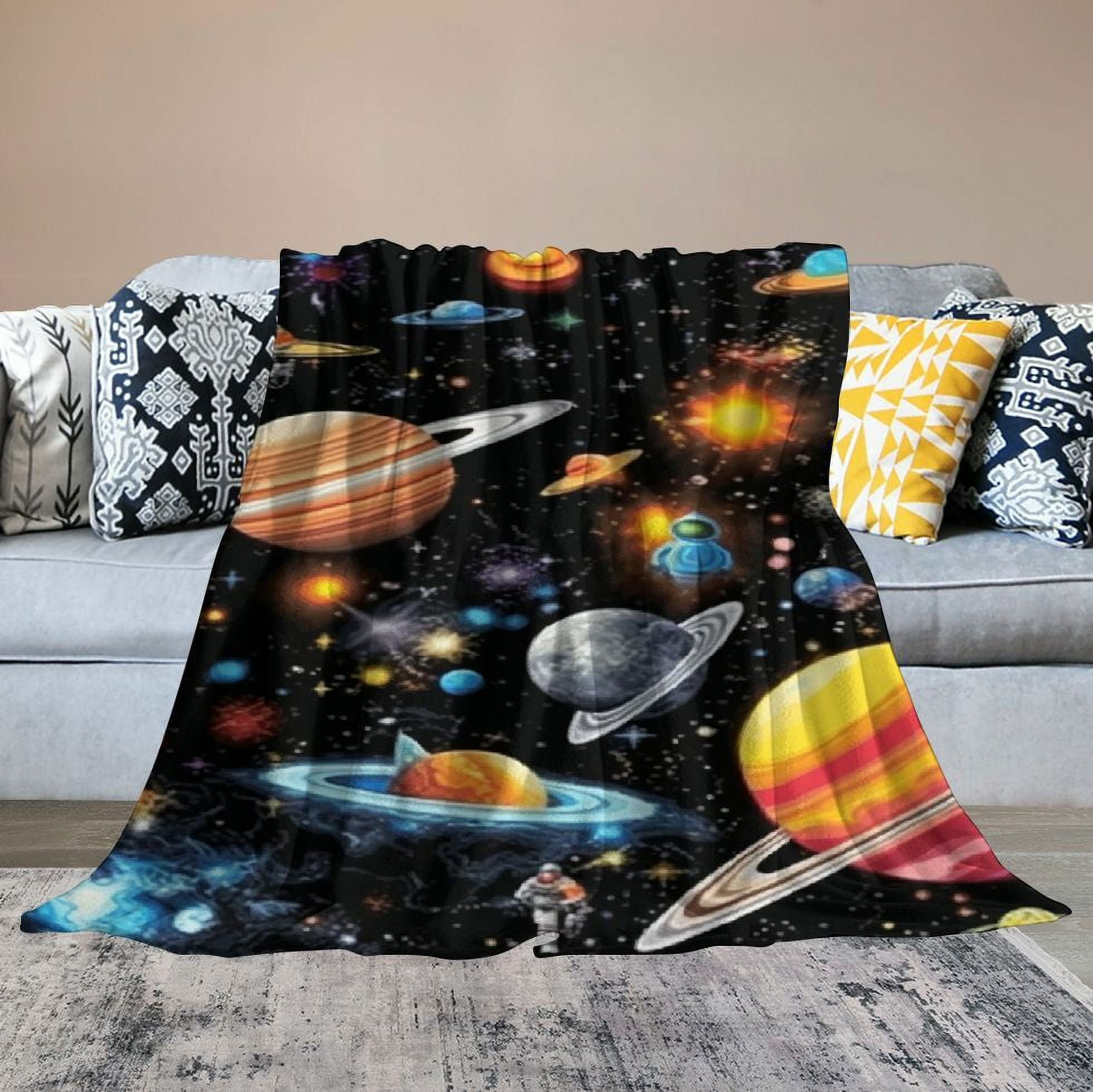 JEUXUS  Outer Space Blanket Kids Blanket for Boys Gifts Constellation Solar System Blanket Ultra Soft Galaxy Rocket Planet Blanket for Kids Birthday for Bed Couch Sofa Living Room Decor
