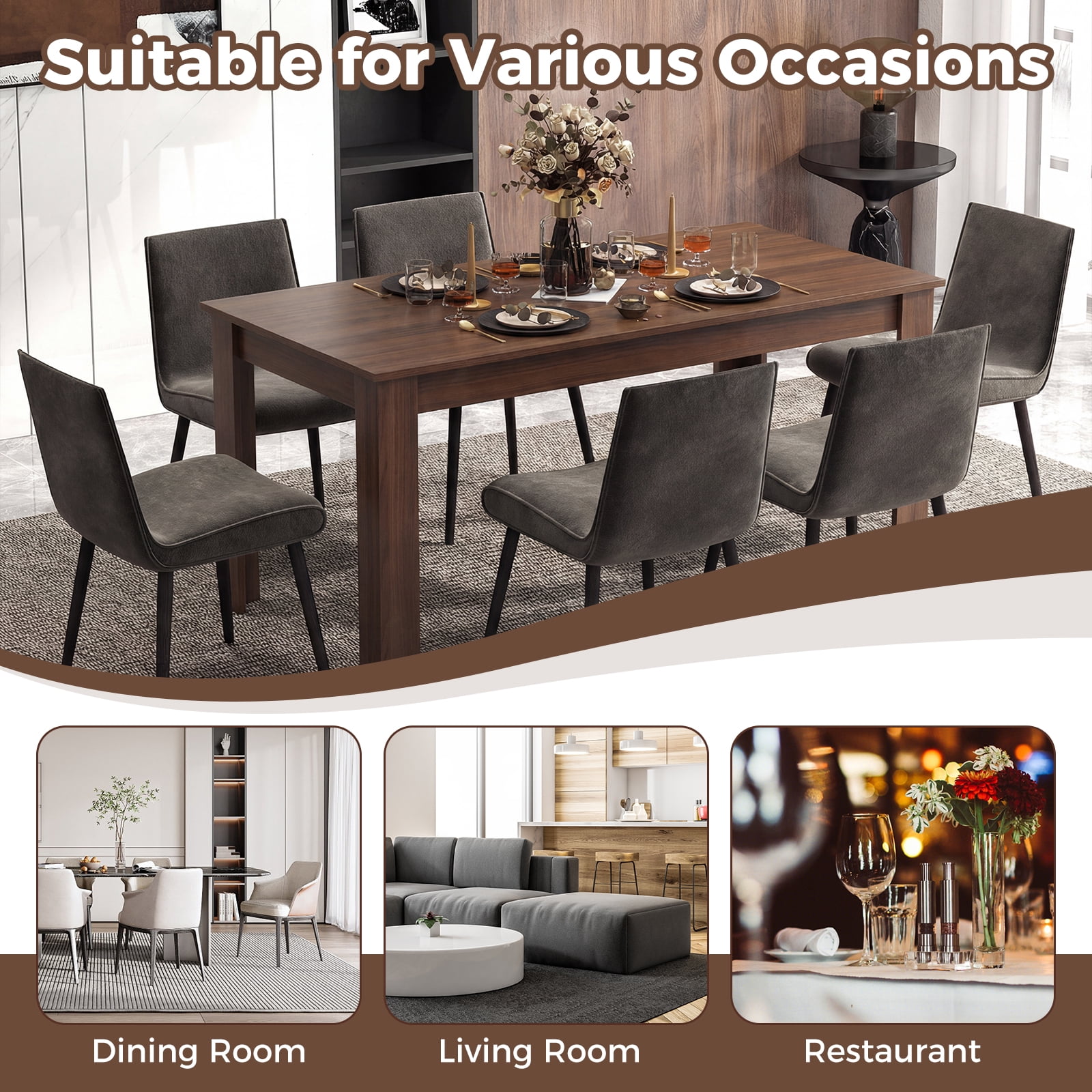 Costway 63" Dining Table Rectangular Modern Kitchen Table For 6 People Home Furniture Walnut