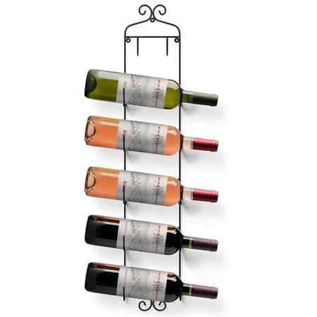 Sorbus Black 6-Tier Wall-Mounted Wine Rack Metal Bottle Champagne & Towel Holder