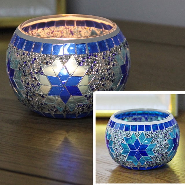 Taza de candelabro de cristal de colores - Forma de cuenco soplado a mano para cenas a la luz de las velas, 6,5cm x 5,5cm, decoración romántica para la mesa en Navidad y Fiestas