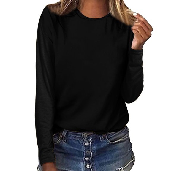 Simua Fashion Women Solid Color Sweatshirt Casual Crewneck Long Sleeve Solid Color Pullover Loose Tops