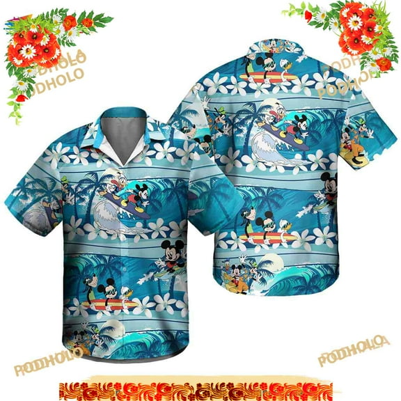 Mickey Surfing Hawaiian Shirt, Disney Hawaiian Shirt, Aloha Hawaiian Shirt, Vacation Hawai
