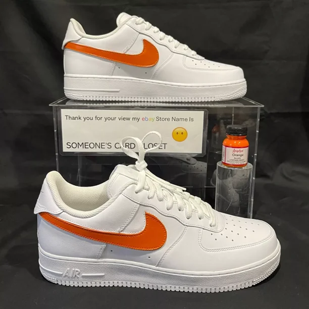 Ni&ke Air Force 1 Low White (Orange Custom Painted Swoosh) SC-#55W