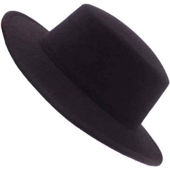 shiyou-Classic Unisex Wool Blend Fedora Hat Brim Flat Church Derby Cap Wide Brim Classic Pork Pie Hat Perfect for Wedding Party Talent Show Performance Black