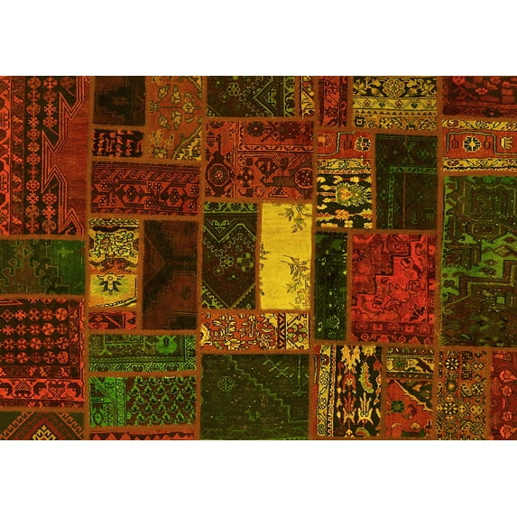 Ahgly Company Indoor Rectangle Oriental Yellow Modern Area Rugs, 4' x 6'