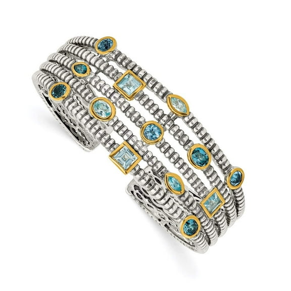 Sterling Silver/Gold-tone Sky/Swiss/London Blue Topaz Cuff Bracelet