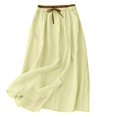 thumbnail image 2 of Womens Linen Skirt Cotton Maxi Skirt Casual Flowy Swing Elastic High Waist A-Line Split Long with Pockets, 2 of 9