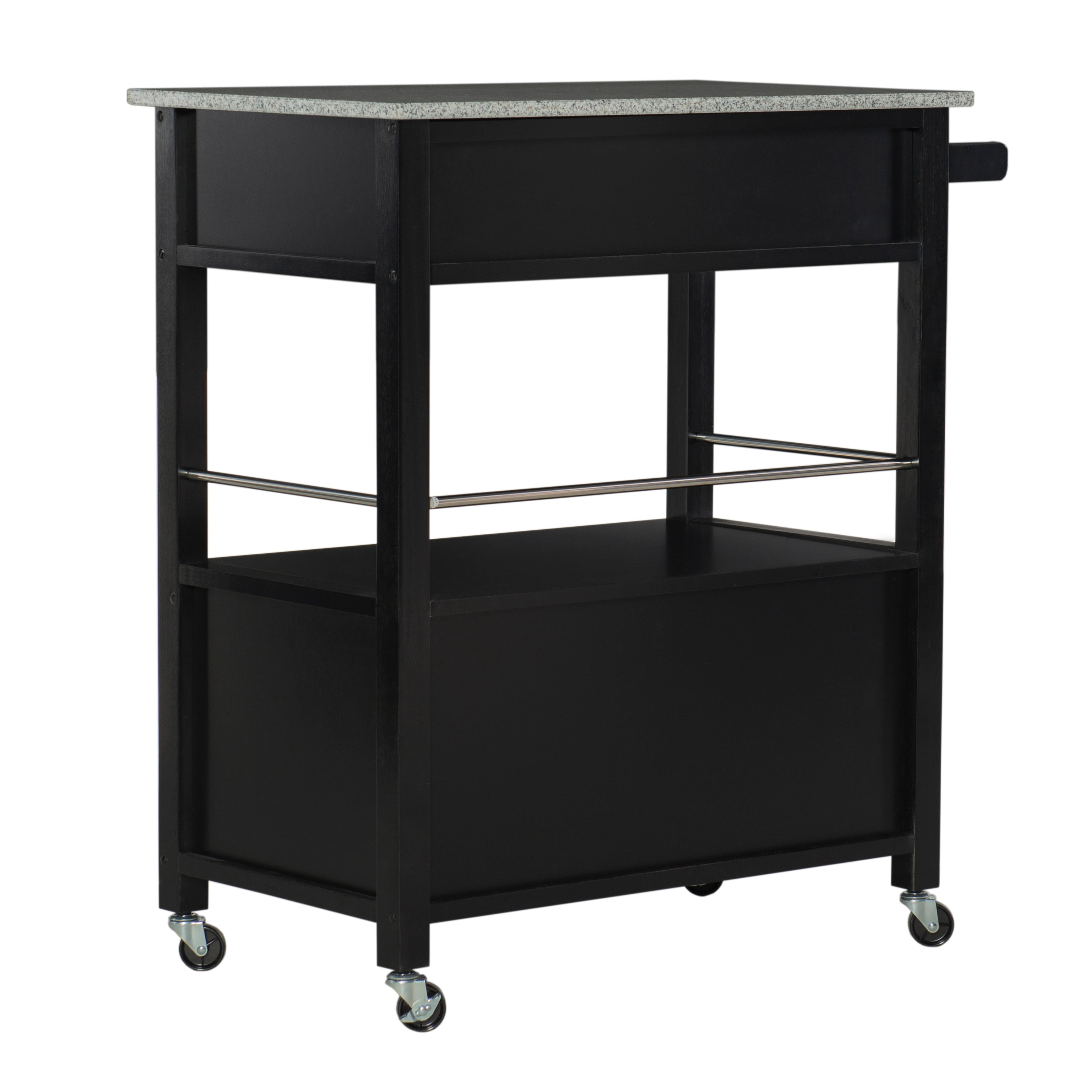 Linon Judith 2-Tier Mobile Serving Cart with Gray & White Speckled Granite Top, 33.5" Length, Black