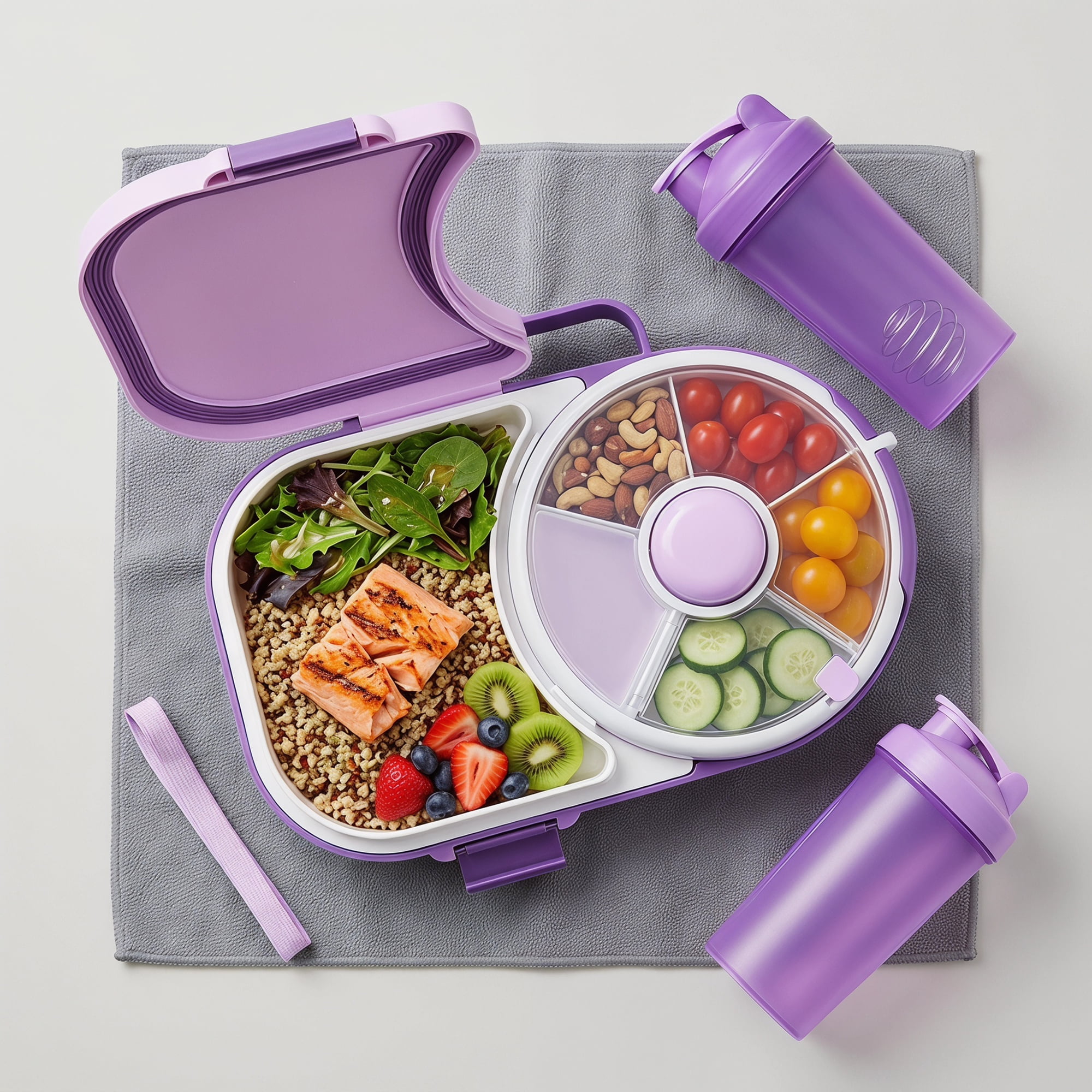 Unique Bargains Rotatable Divider Carry Strap Lunch Bento Box for Work Purple