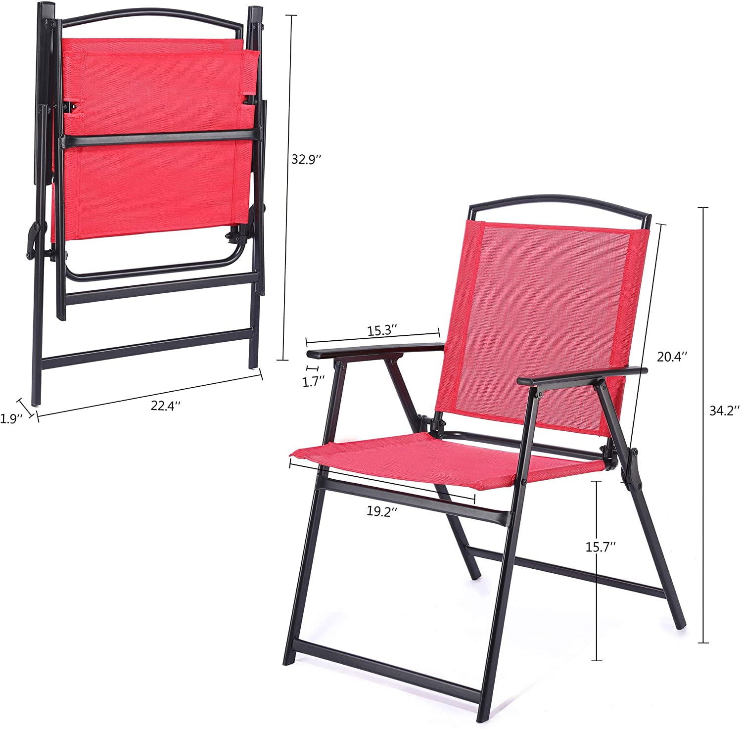 Outdoor Red Portable Folding Patio Dining Sling Chairs Set Of 2 With Armrest Foldable Patio Chairs For Lawn Garden Balcony Living Room Furniture