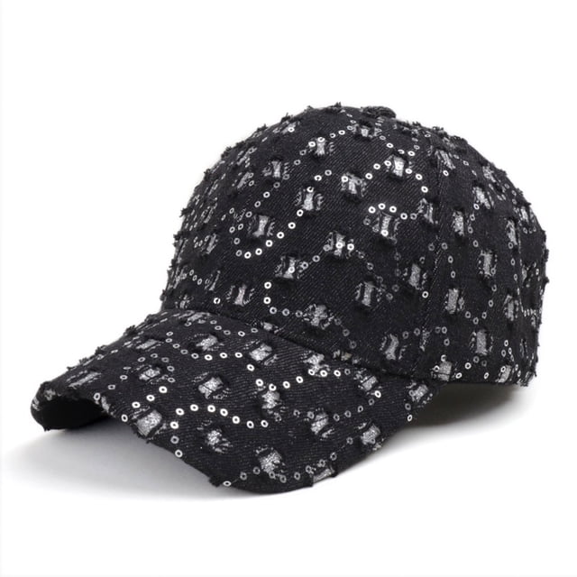 ylioge Denim Baseball Cap for Men & Women Ripped Adjustable Snapback Hats Unisex Trendy Solid Sequins Sun-Protection Ball Hat