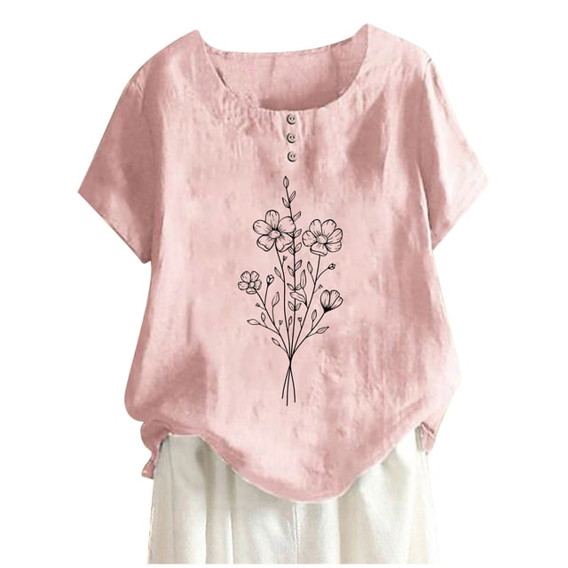 Birdeem Blouses pour Femmes Mode Blouses Décontractées Imprimées Chemises à Boutons Manches Courtes Col Rond Hauts