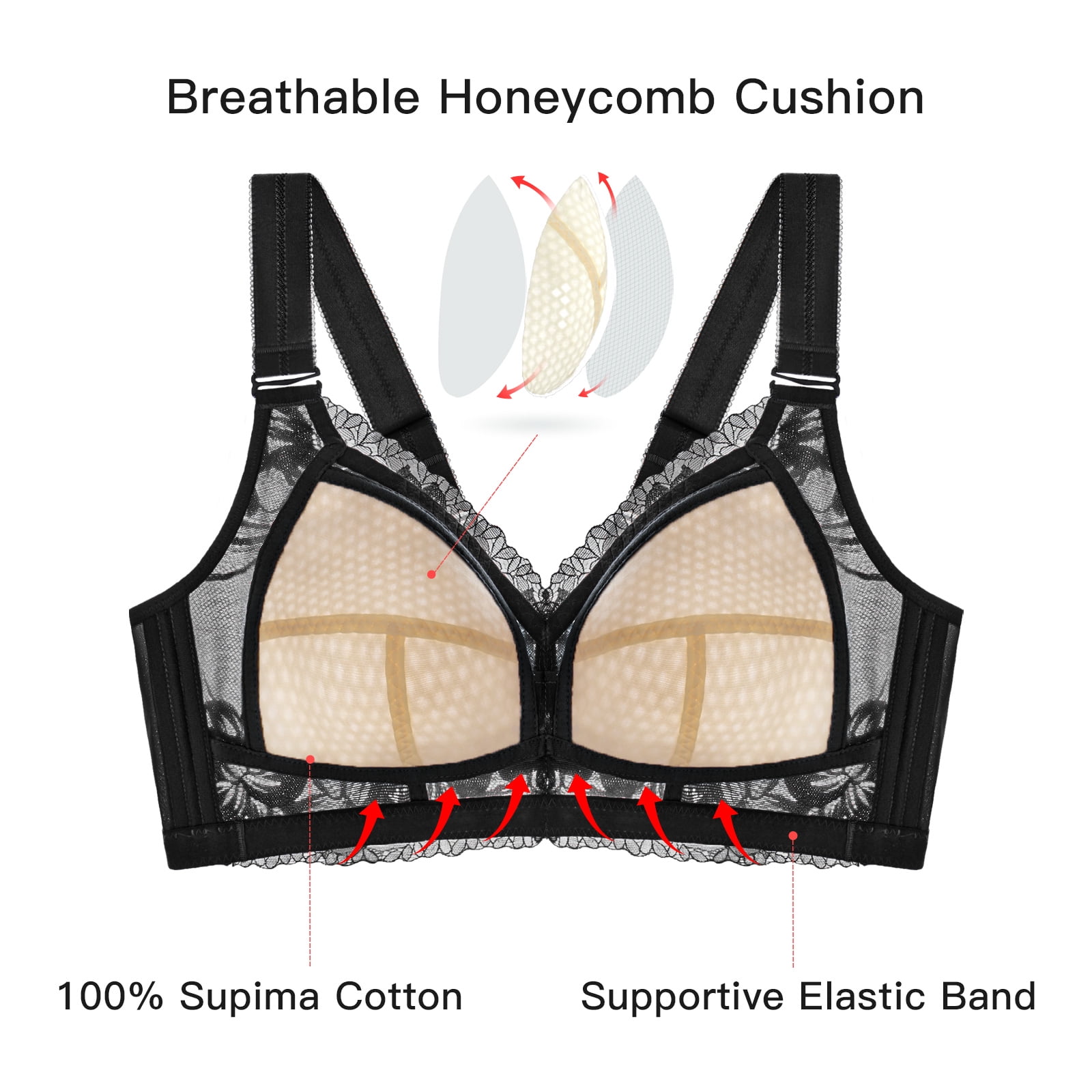 AILIVIN Women Wireless Bras Comfort Women's Lace Bra Women Bra Adjustable Wider Straps Back Support Full Coverage Bras Lifting Up Bras No Wire Minimizer Bras Black 36D