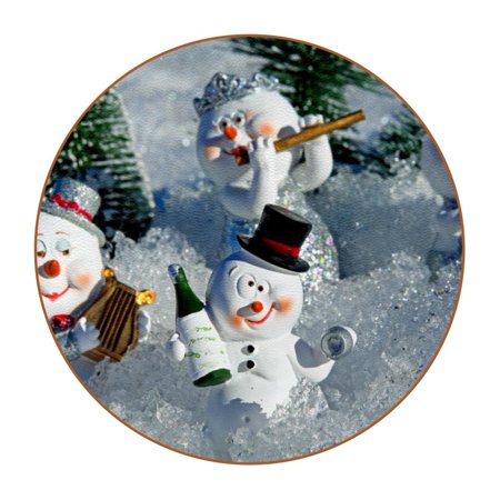

OWNTA Xmas Winter Snow Snowmen Cute Pattern Premium Microfiber Leather Round Coasters (6PCS) - 11x11 cm/4.3x4.3 in - Durable & Stylish Cup Mat Set