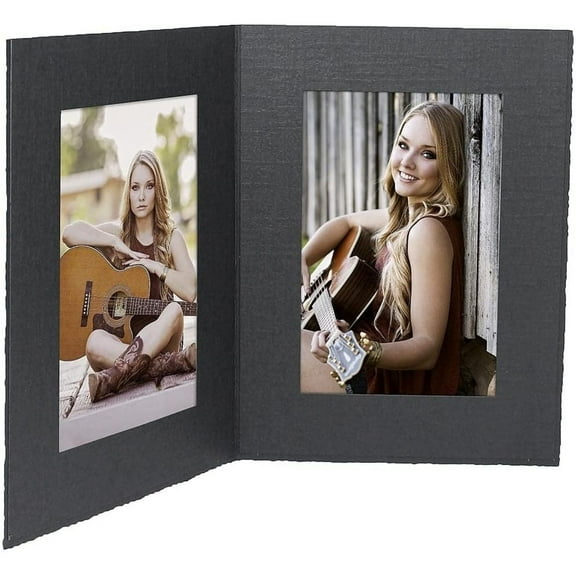 HTYSUPPLY Black cardboard double photo folder frame w/plain border (sold in 25s) - 4x6