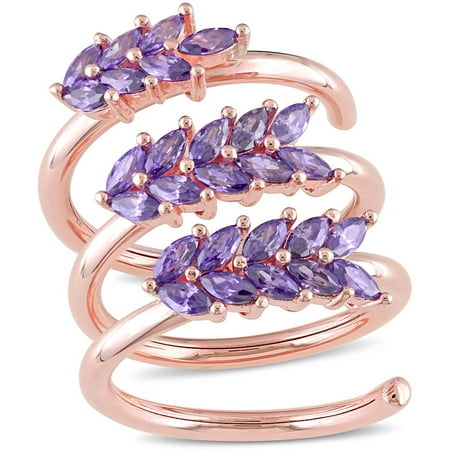 1/2 Carat T.G.W. Marquise-Cut Purple CZ Pink Rhodium-Plated Sterling Silver Triple-Coil Ring