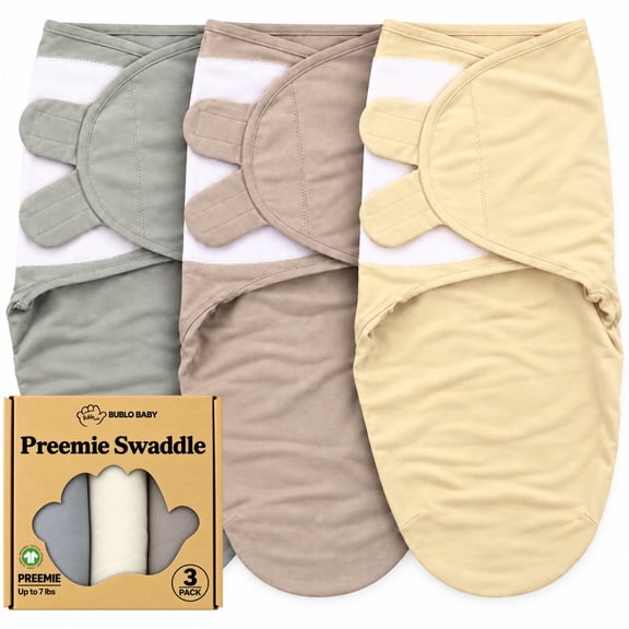 Bublo Baby Preemie Swaddles 4-7 lbs - 3-Pack Premature Babies Swaddle Sleep Sack - Organic Cotton - Premature Infant Sleeping Sack - Easy Adjustable Baby Swaddle Blanket Wrap