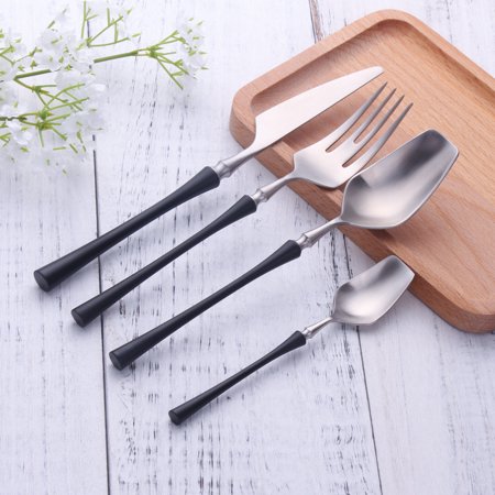 

Four-piece Stainless Steel Cutlery Spoon 8pcs set black silver