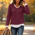 thumbnail image 6 of NominalSnug Women's Long Seleve Top Fake Two Piece Ribbed Knit Sweaters V-Neck Slim Fit Fall Winter Layered Shirt, 6 of 7