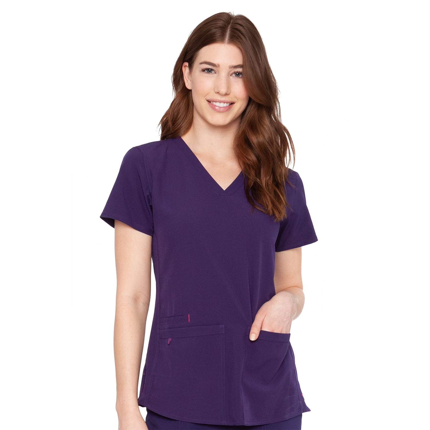 Med Couture Energy Damen-Scrub-Oberteil – Racerback, V-Ausschnitt, Mit Taschen, Aus Stretch-Jersey, Größen XS-5X
