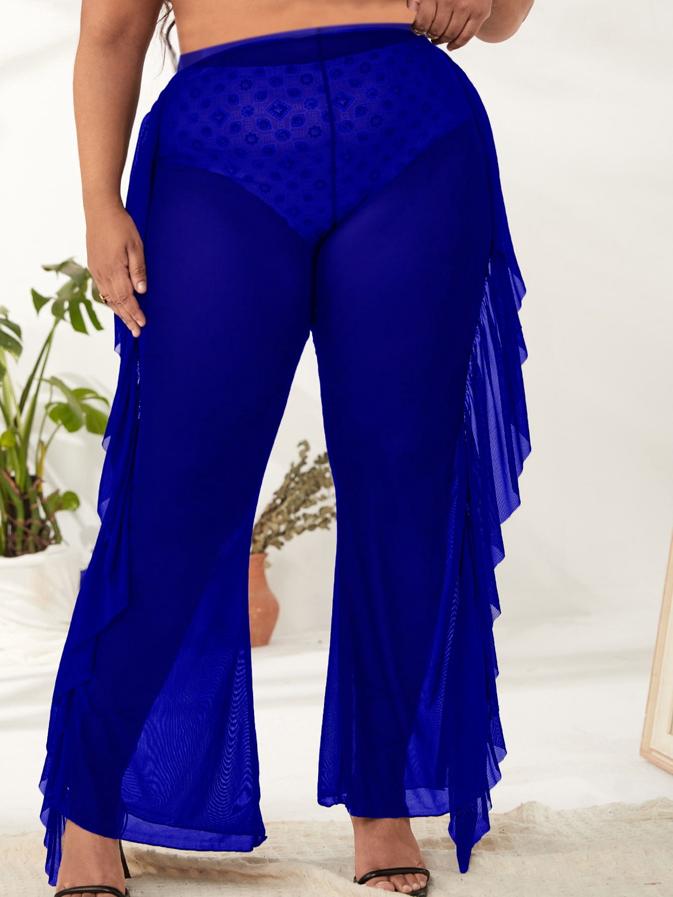 Plain Ruffle Sheer Mesh Cover 