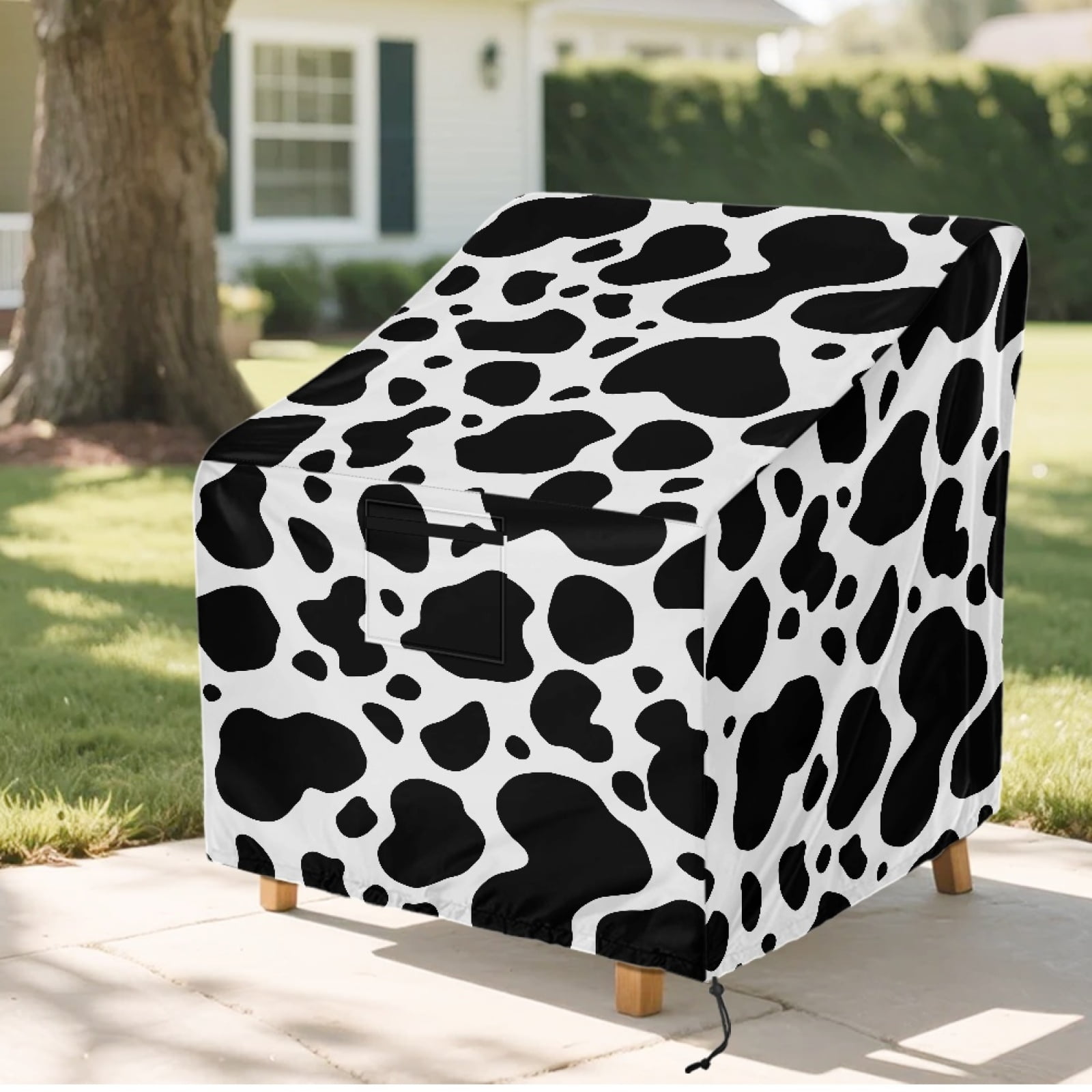 Renewold Patio Chair Covers Waterproof Anti-UV Fade-Resistant Rattan Wicker Lounge Chairs Cover Lawn Deck Furniture Protection, 38"W x 38"D x 36"H, Black Cow Print