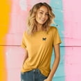 thumbnail image 3 of Dalix Butterfly Embroidered Cotton Relaxed Fit Short Sleeve Crewneck Tee Shirt Women in Mustard L Large, 3 of 5