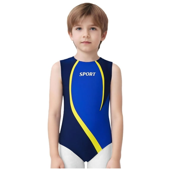Hansber Kids Boys Sleeveless Color Block Letter Print Sports Athletic Biketard Gymnastics Leotard Activewear Navy Blue 10