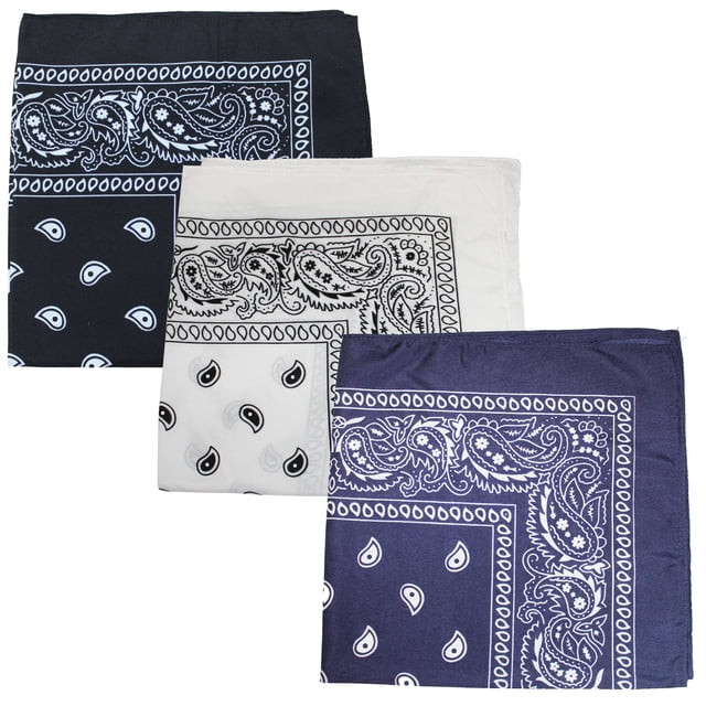 Lot de 3 Bandanas à Motif Cachemire 100 % Coton Double Face - 22 Pouces (Mixte)