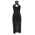 thumbnail image 4 of Women's 2 Piece Multi Wear Outfits Sexy Halter Neck Criss Cross Backless Crop Top Ruched Split Skirts Sets Clubwear, 4 of 7