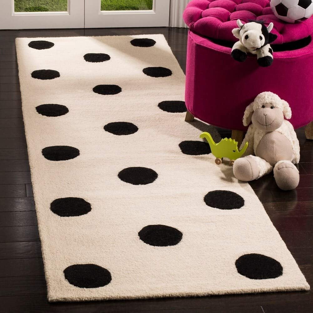 SAFAVIEH Kids Polka Dots Wool Area Rug, Grey/Ivory, 5' x 7'