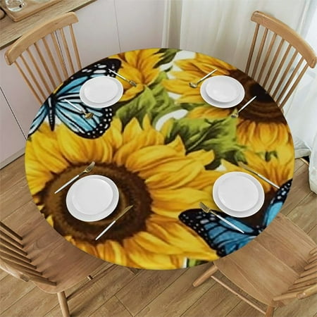 

Butterfly Round Fitted Table Covers Elastic Edge Circle Tablecloth